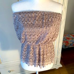 Grey lace strapless shirt